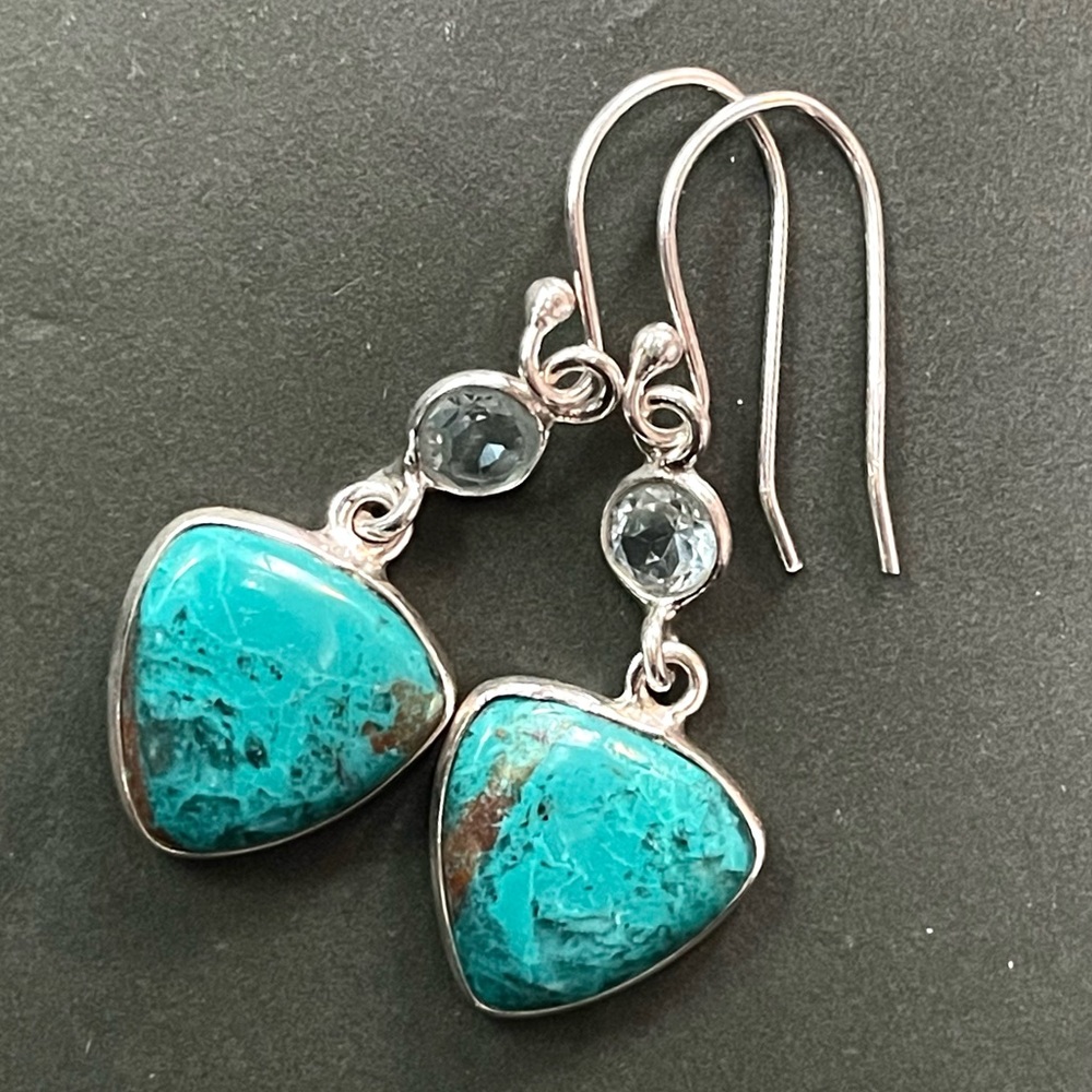 Rare Natural Quantum Quattro & Blue Topaz Sterling Silver Earrings